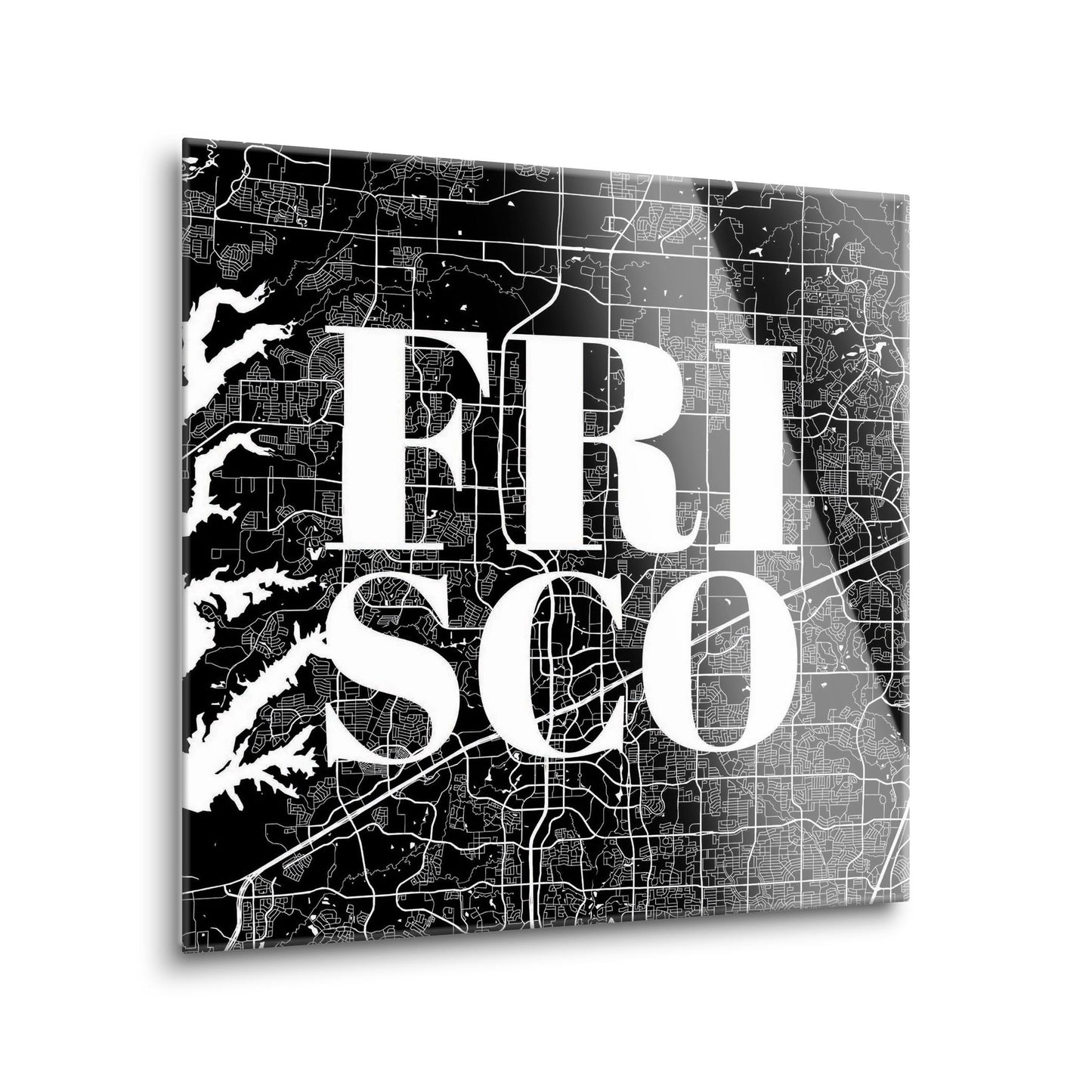 Minimalistic B&W Texas Frisco Map | Hi-Def Glass Art | Eaches | Min 1