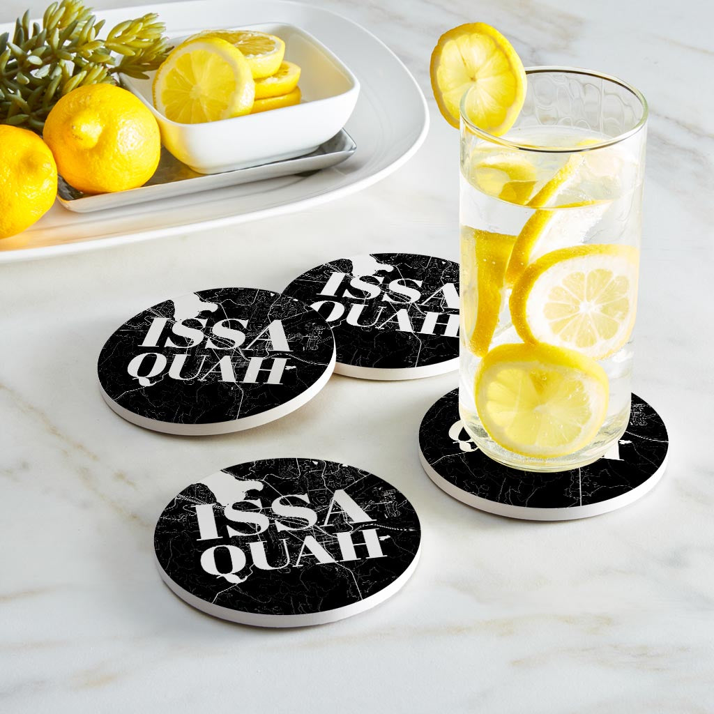 Minimalistic B&W Washington Issaquah Map | Absorbent Coasters | Set of 4 | Min 2