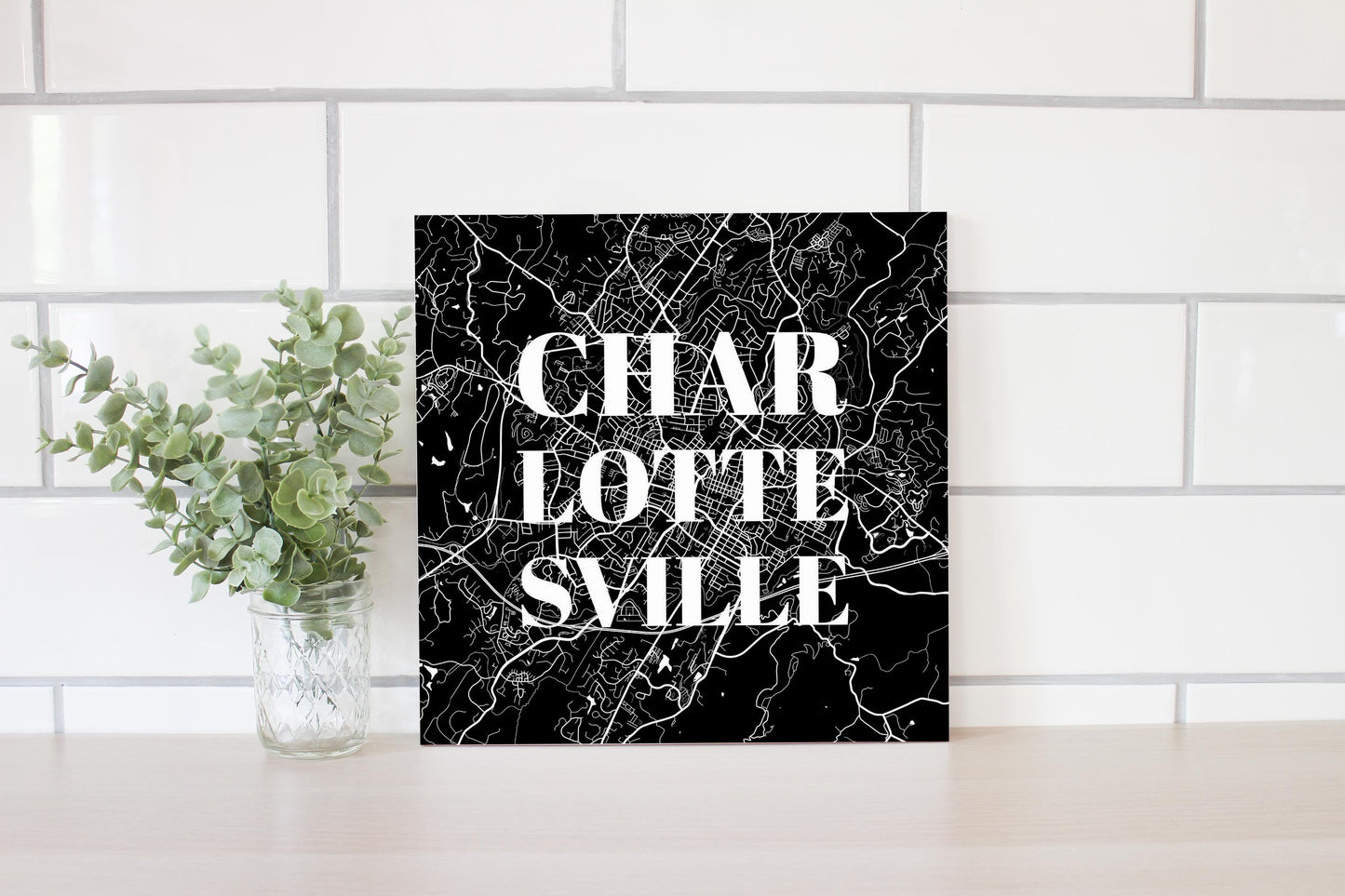Minimalistic B&W Virginia Charlottesville Map | Wood Sign | Eaches | Min 2