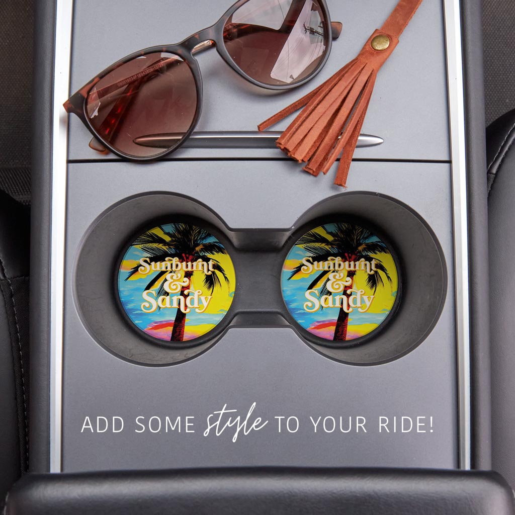 Sunburnt Sandy| Absorbent Car Coasters | Set of 2 | Min 4