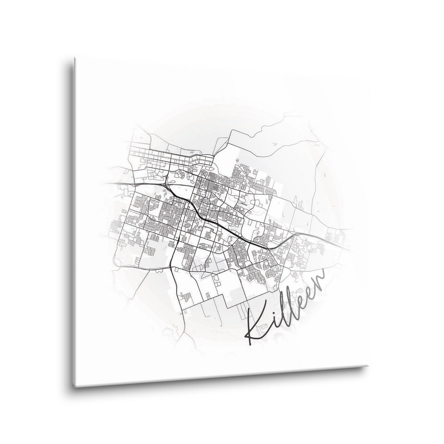 Minimalistic B&W Texas Killeen Circle Map | Hi-Def Glass Art | Eaches | Min 2