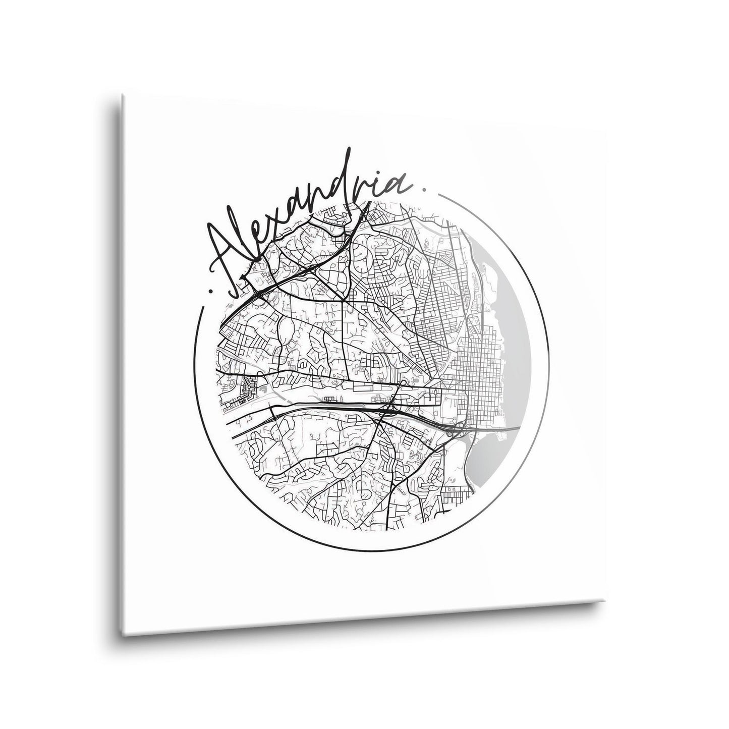 Minimalistic B&W Virginia Alexandria Circle Map | Hi-Def Glass Art | Eaches | Min 1
