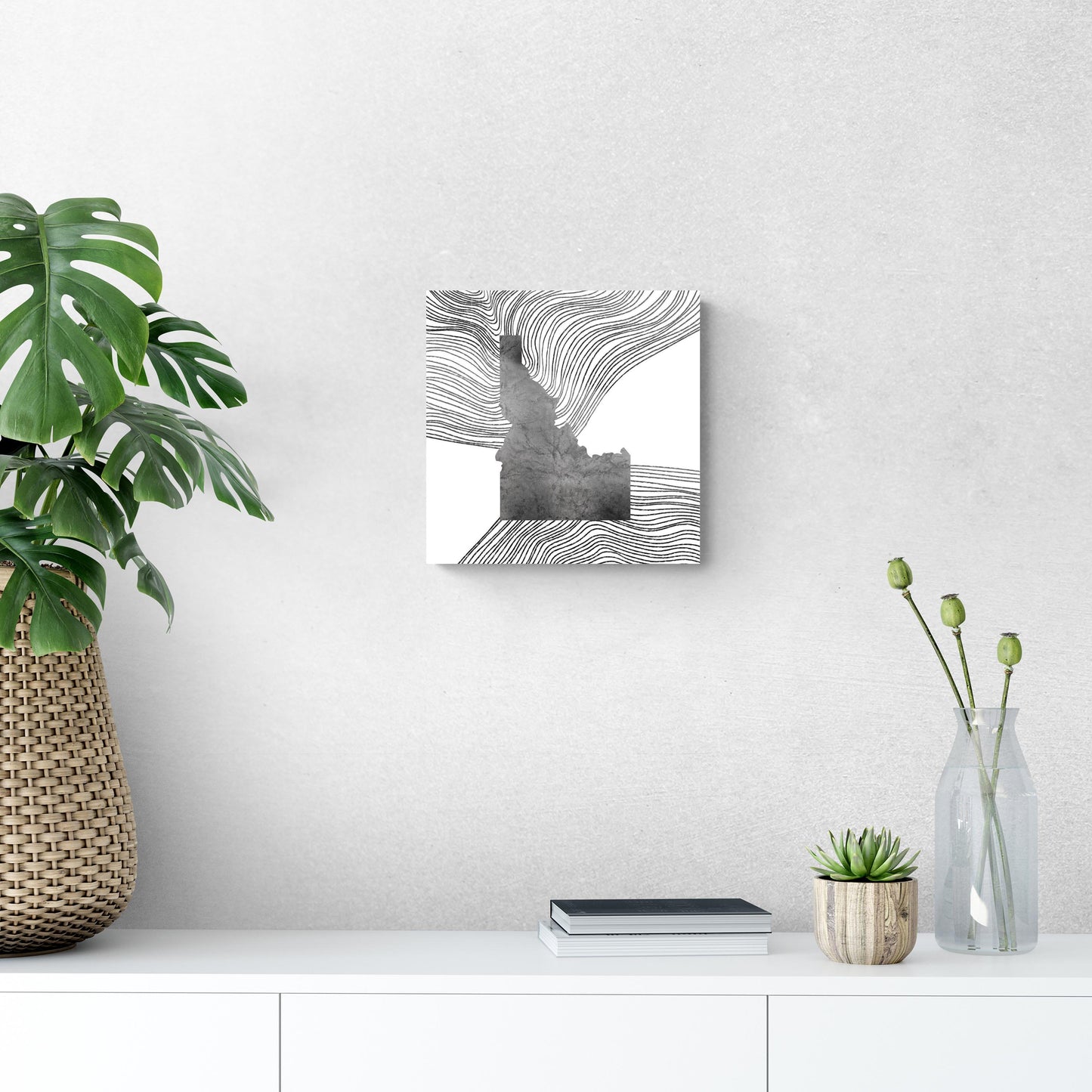 Minimalist B&W Idaho State With Fluid Lines | Hi-Def Glass Art | Eaches | Min 1