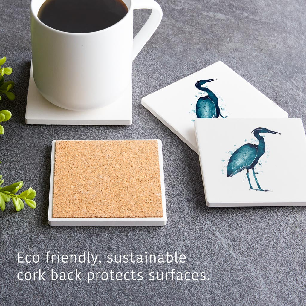 New England Water Color Heron | Absorbent Coasters | Set of 4 | Min 2