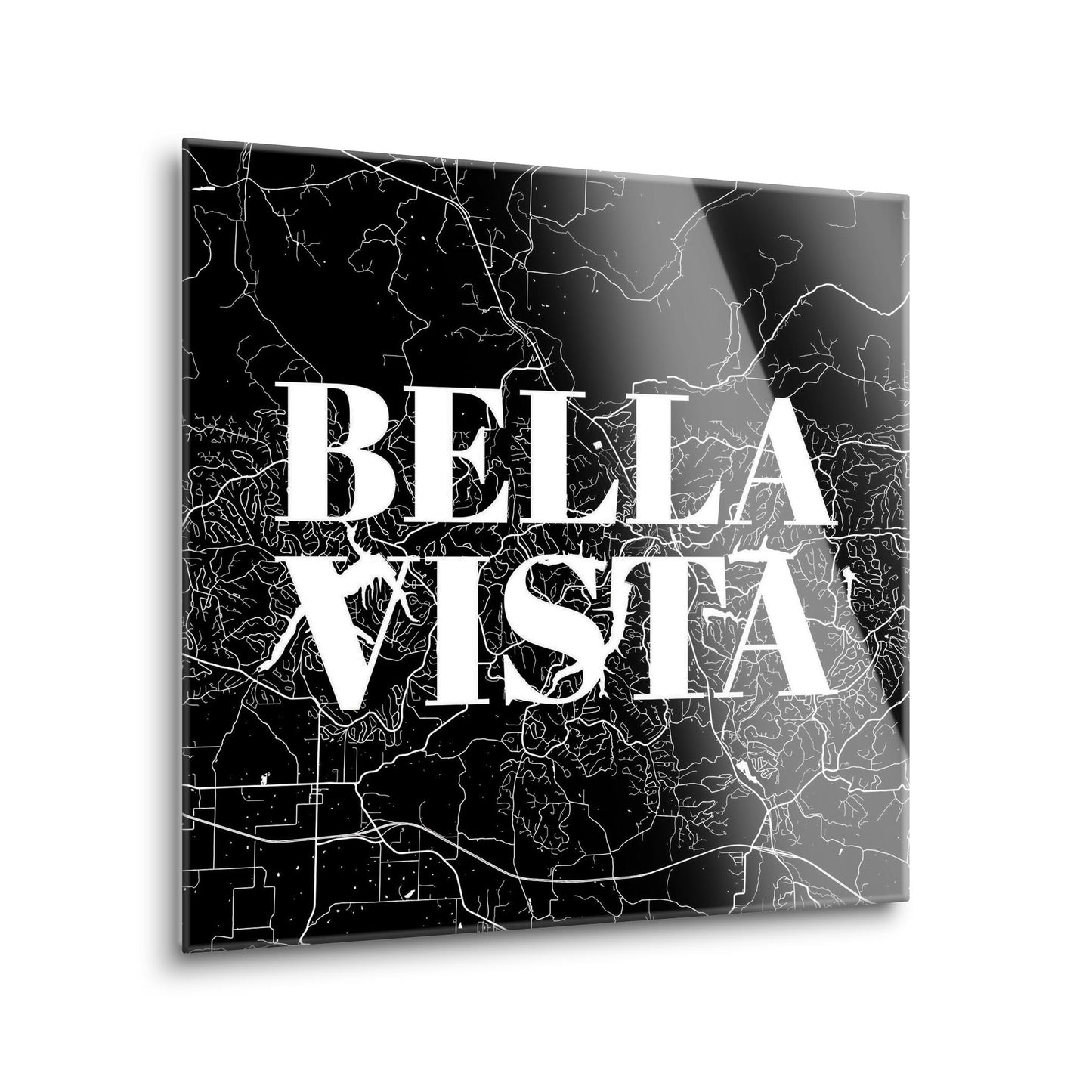 Minimalist B&W Arkansas Bella Vista Map | Hi-Def Glass Art | Eaches | Min 1