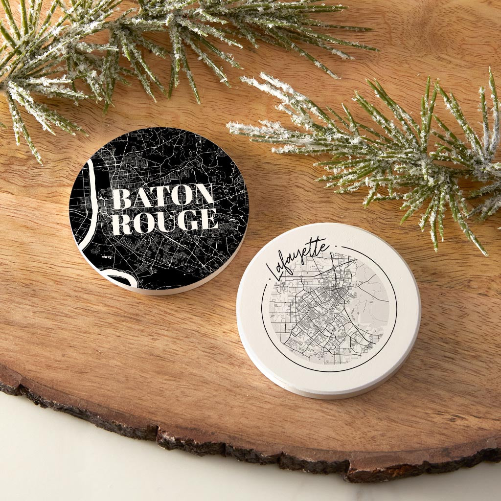 Modern Black White Louisiana Set | Absorbent Car Coasters | Set of 2 | Min 4