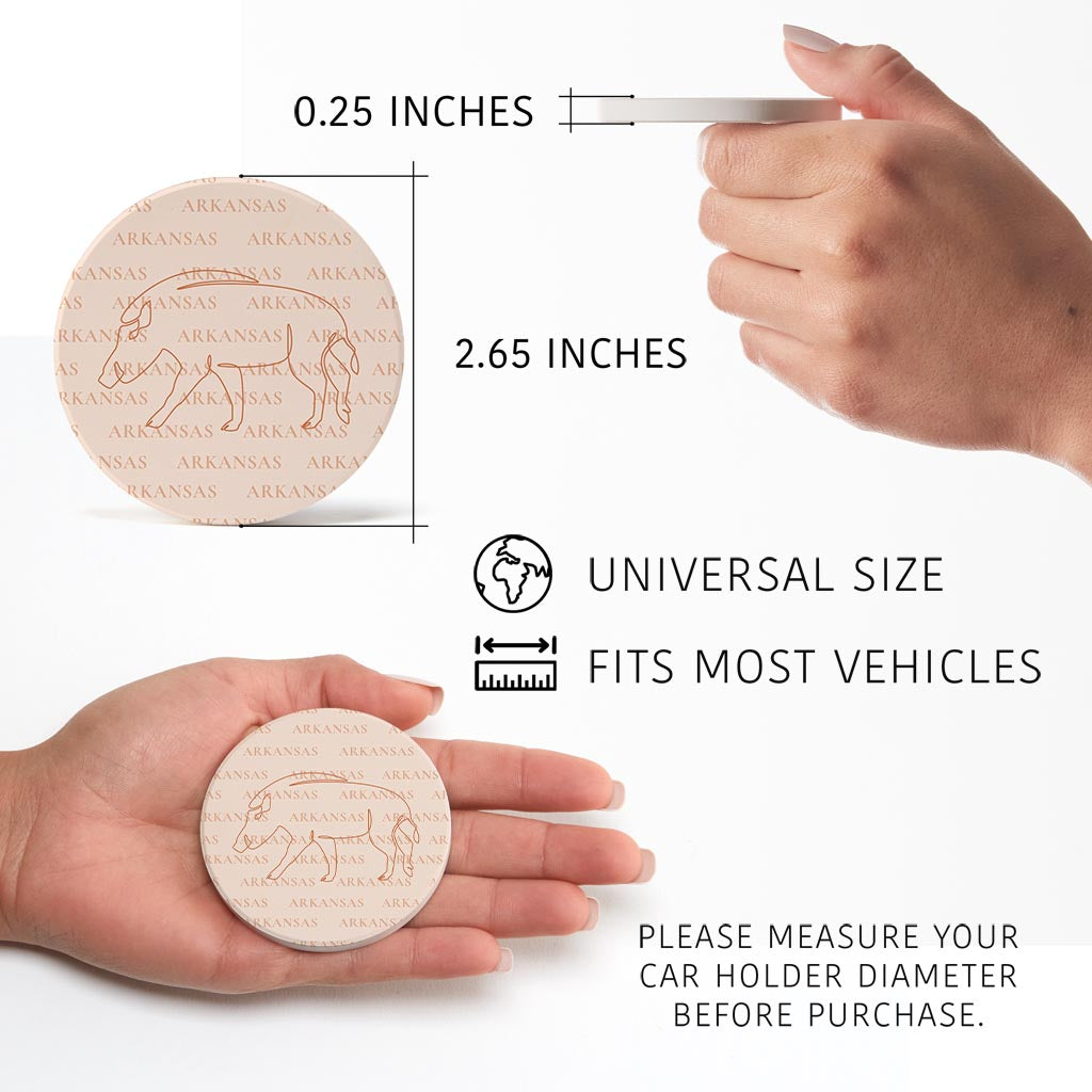 Modern Minimalist Arkansas Hog Line Drawing | Absorbent Car Coasters | Set of 2 | Min 4