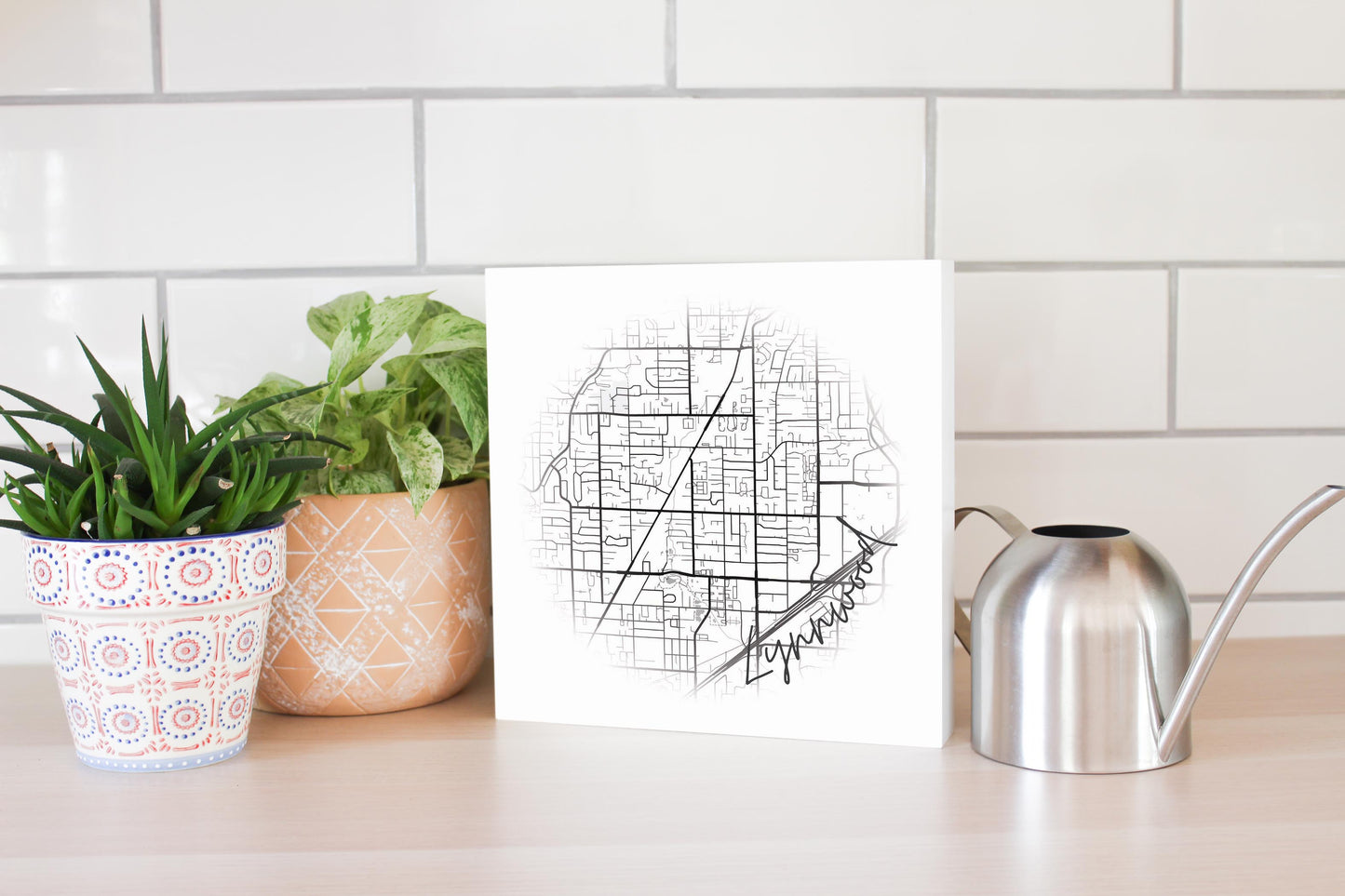 Minimalistic B&W Washington Lynnwood Circle Map | Wood Block | Eaches | Min 2