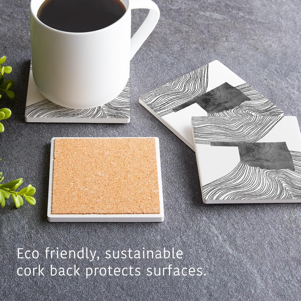 Modern Oklahoma State Shape With Fluid Lines | Absorbent Coasters | Set of 4 | Min 2
