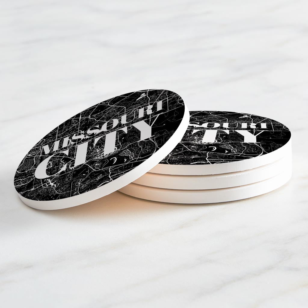 Minimalistic B&W Texas Missouri City Map | Absorbent Coasters | Set of 4 | Min 2