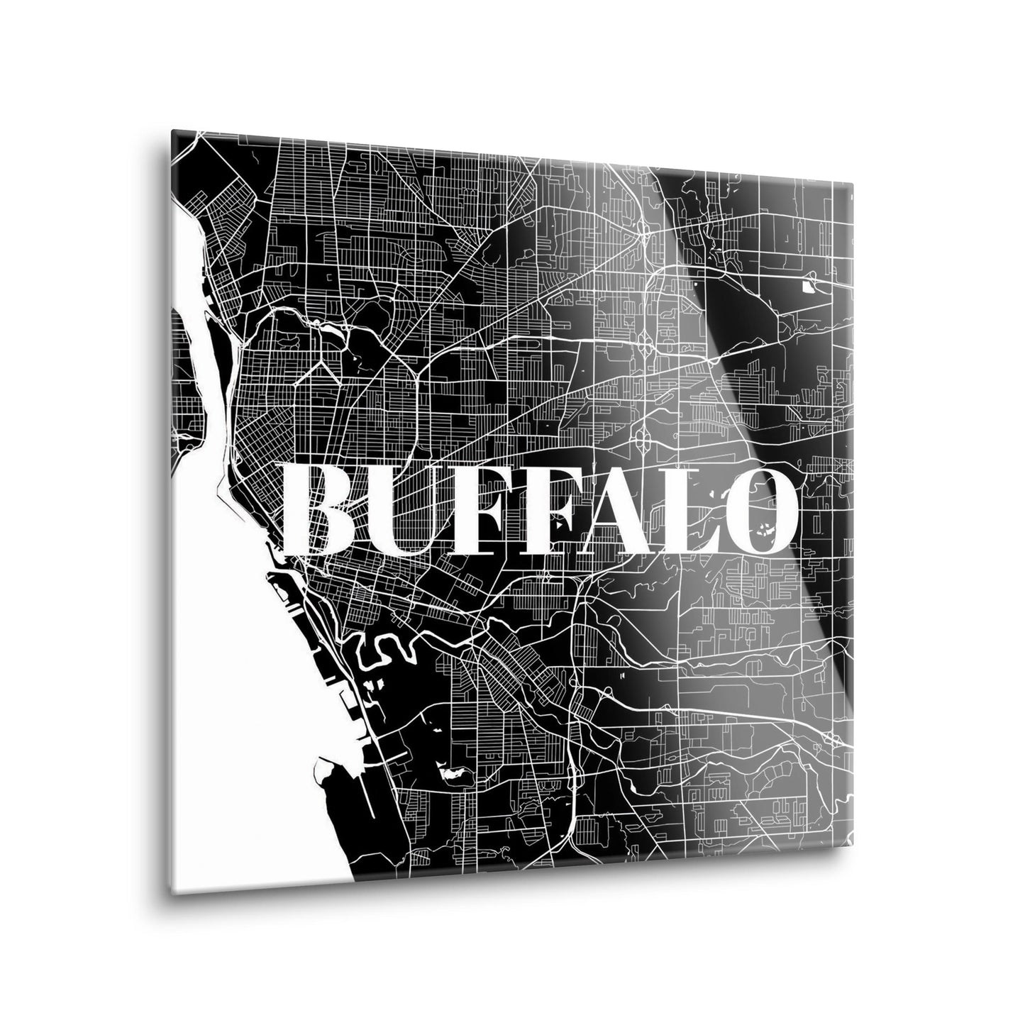 Minimalistic B&W New York Buffalo Map | Hi-Def Glass Art | Eaches | Min 2