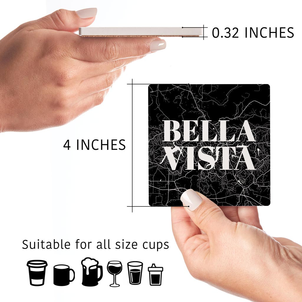 Minimalist B&W Arkansas Bella Vista Map | Absorbent Coasters | Set of 4 | Min 2