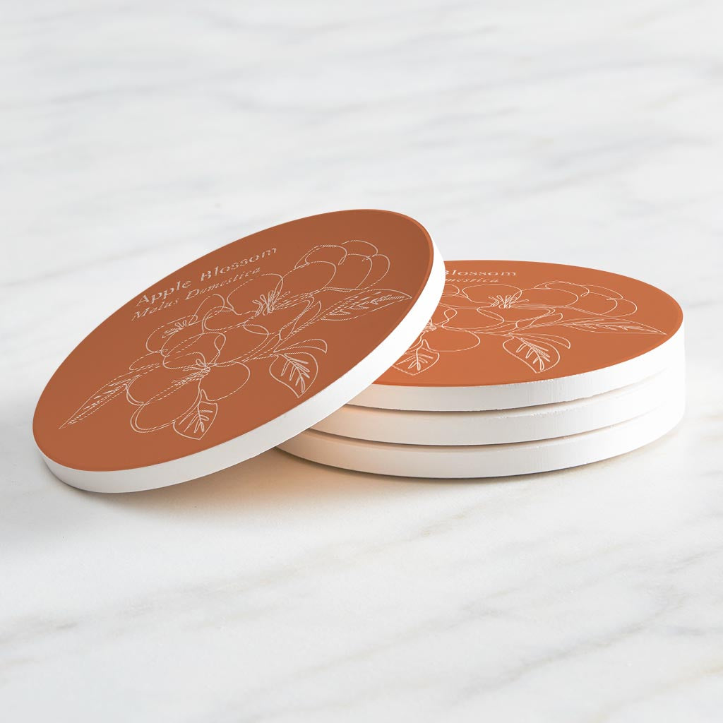 Modern Minimalist Arkansas Single Line Apple Blossoms | Absorbent Coasters | Set of 4 | Min 2