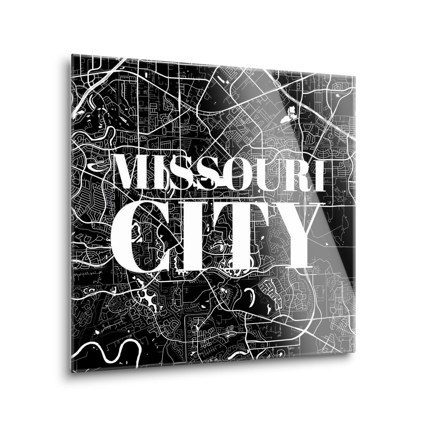 Minimalistic B&W Texas Missouri City Map | Hi-Def Glass Art | Eaches | Min 2