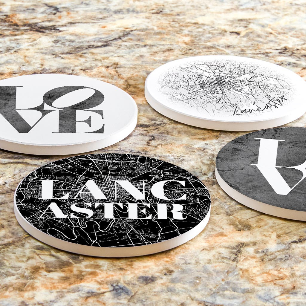 Minimalistic B&W Pennsylvania Lancaster Maps Love | Absorbent Coasters | Set of 4 | Min 2