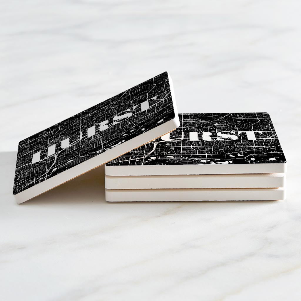 Minimalistic B&W Texas Hurst Map | Absorbent Coasters | Set of 4 | Min 2