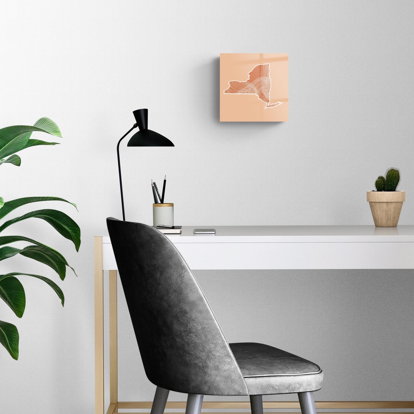 Modern Minimalist New York State Fluid Lines Light | Hi-Def Glass Art | Eaches | Min 2