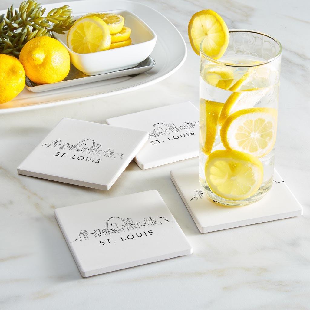 Minimalist B&W Missouri St Louis Skyline | Absorbent Coasters | Set of 4 | Min 2
