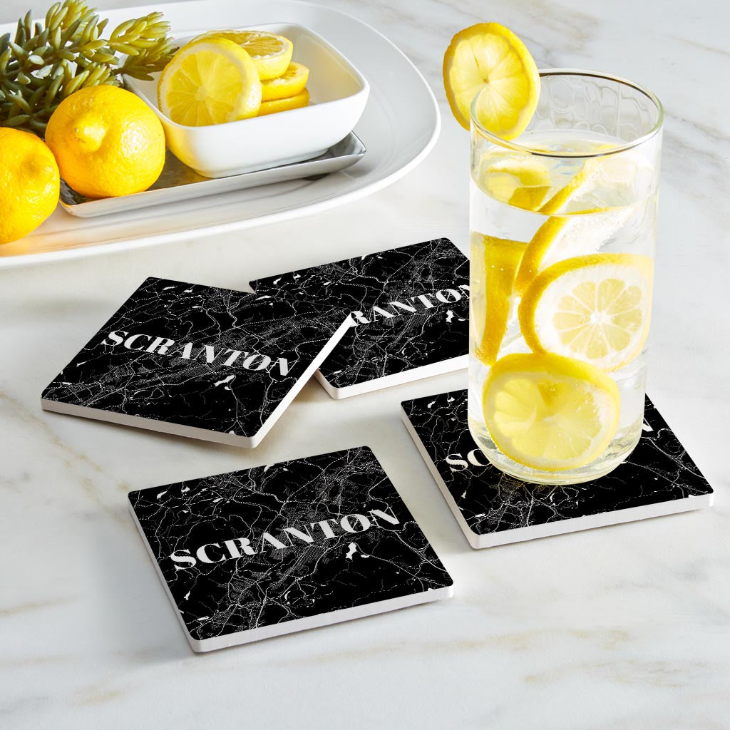 Minimalistic B&W Pennsylvania Scranton Map| Absorbent Coasters | Set of 4 | Min 2
