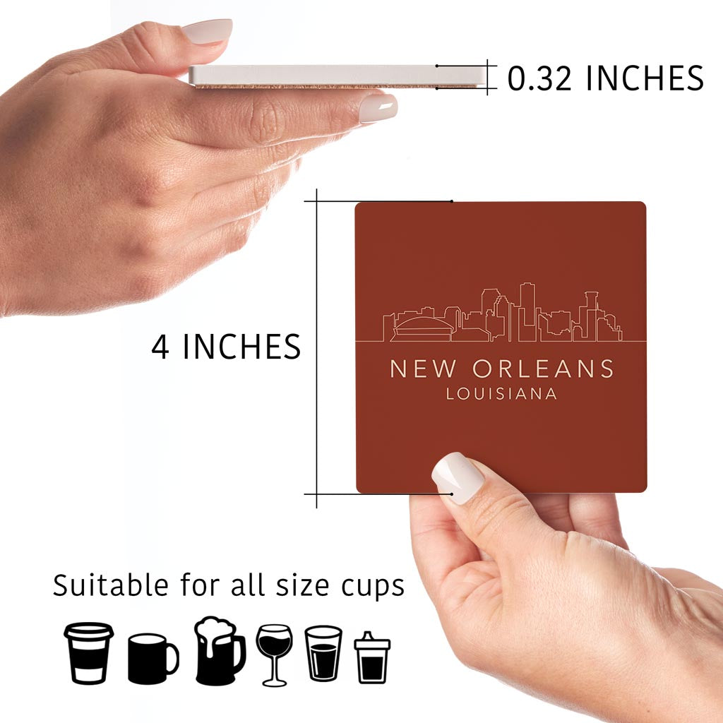Louisiana Colorful New Orleans Skyline | Absorbent Coasters | Set of 4 | Min 2