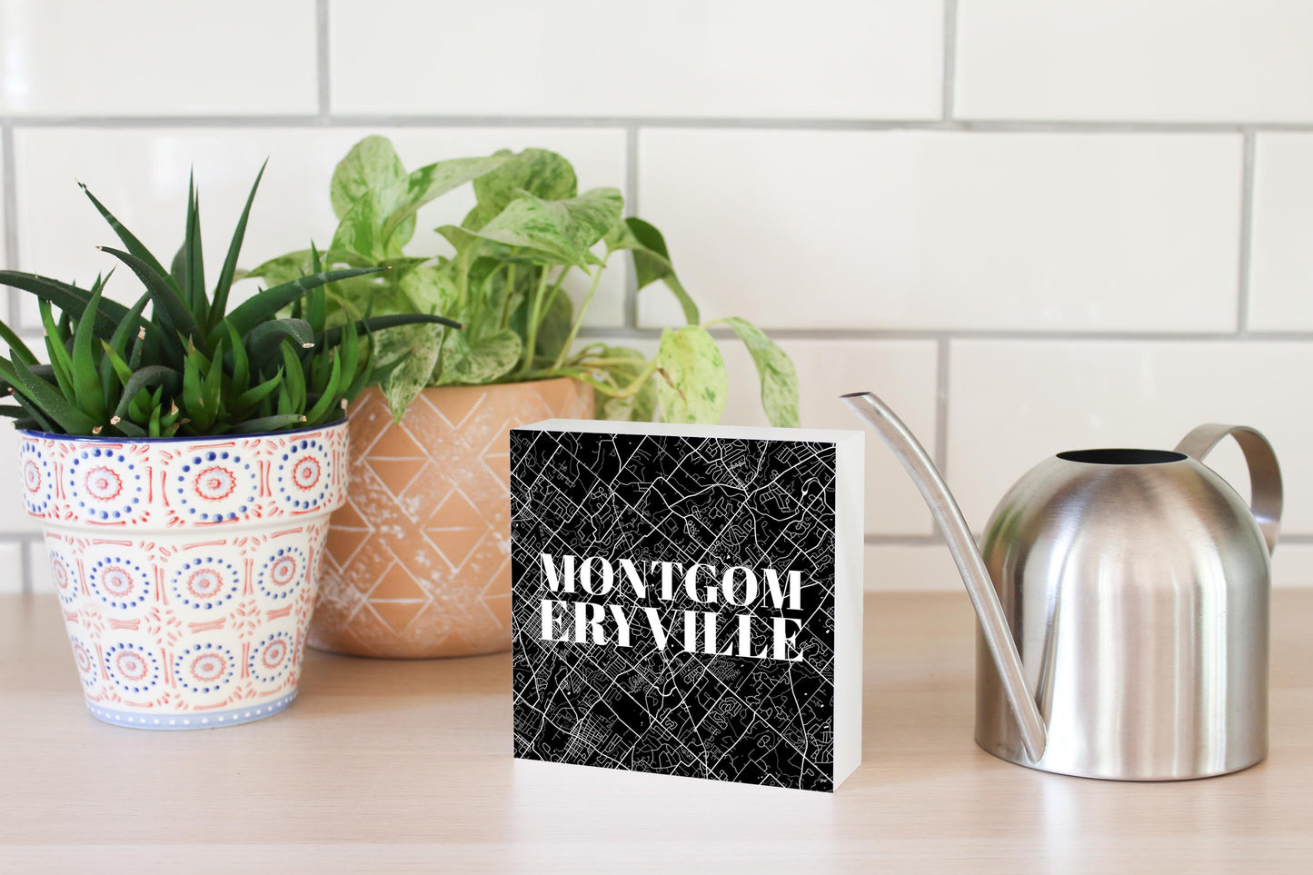 Minimalistic B&W Pennsylvania Montgomeryville Map| Wood Block | Eaches | Min 4