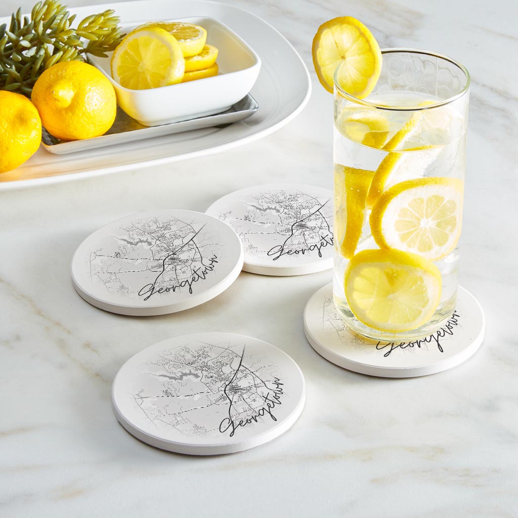 Minimalistic B&W Texas Georgetown Circle Map | Absorbent Coasters | Set of 4 | Min 2