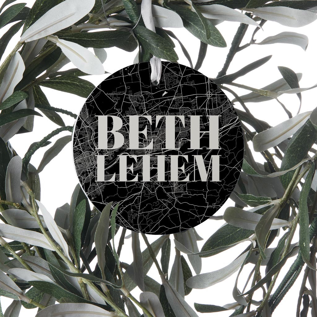 Minimalistic B&W Pennsylvania Bethlehem Map| Wood Ornament | Eaches | Min 6