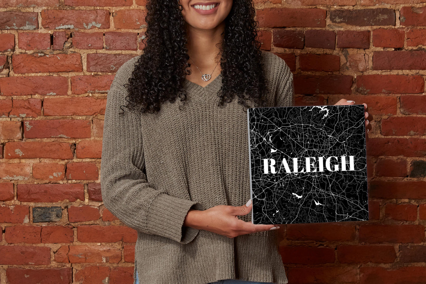 Minimalistic B&W North Carolina Raleigh Map | Wood Block | Eaches | Min 2