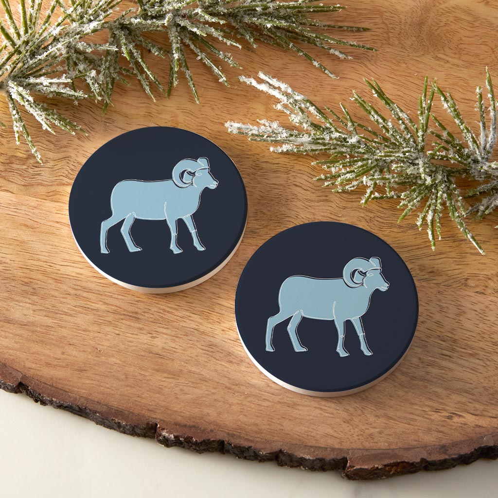 Blue Shades North Carolina Ram Line Drawing| Absorbent Car Coasters | Set of 2 | Min 4