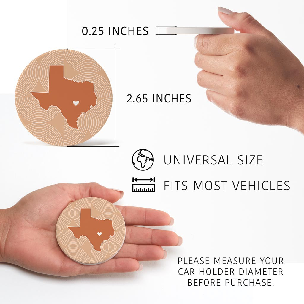 Modern Minimalist Texas Austin Heart | Absorbent Car Coasters | Set of 2 | Min 4