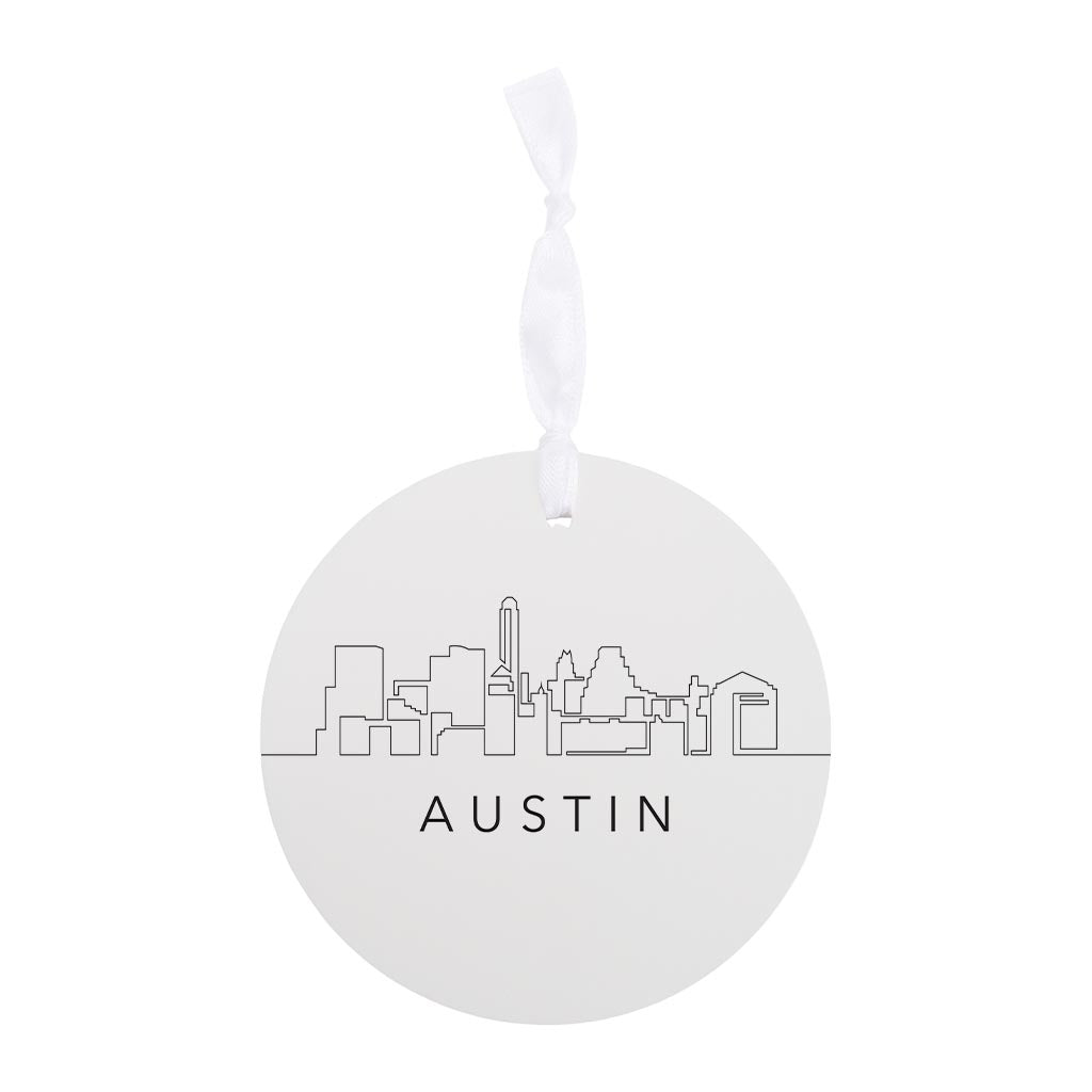 Minimalist B&W Texas Austin Skyline | Wood Ornament | Eaches | Min 6