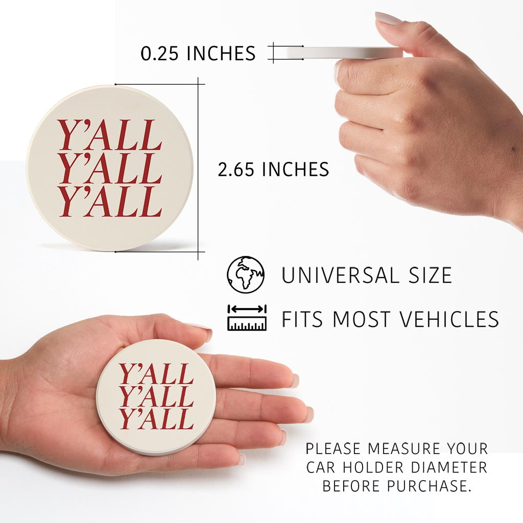 Modern Minimalist Texas Colors Yall| Absorbent Car Coasters | Set of 2 | Min 4