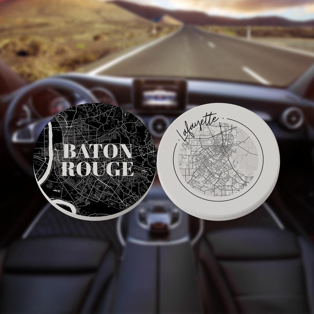 Modern Black White Louisiana Set | Absorbent Car Coasters | Set of 2 | Min 4