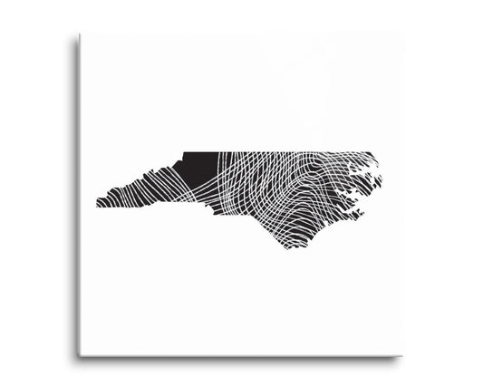 Minimalistic B&W North Carolina State Black With Fluid Lines | Hi-Def Glass Art | Eaches | Min 2