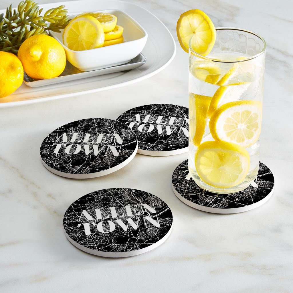 Minimalistic B&W Pennsylvania Allentown Map | Absorbent Coasters | Set of 4 | Min 2