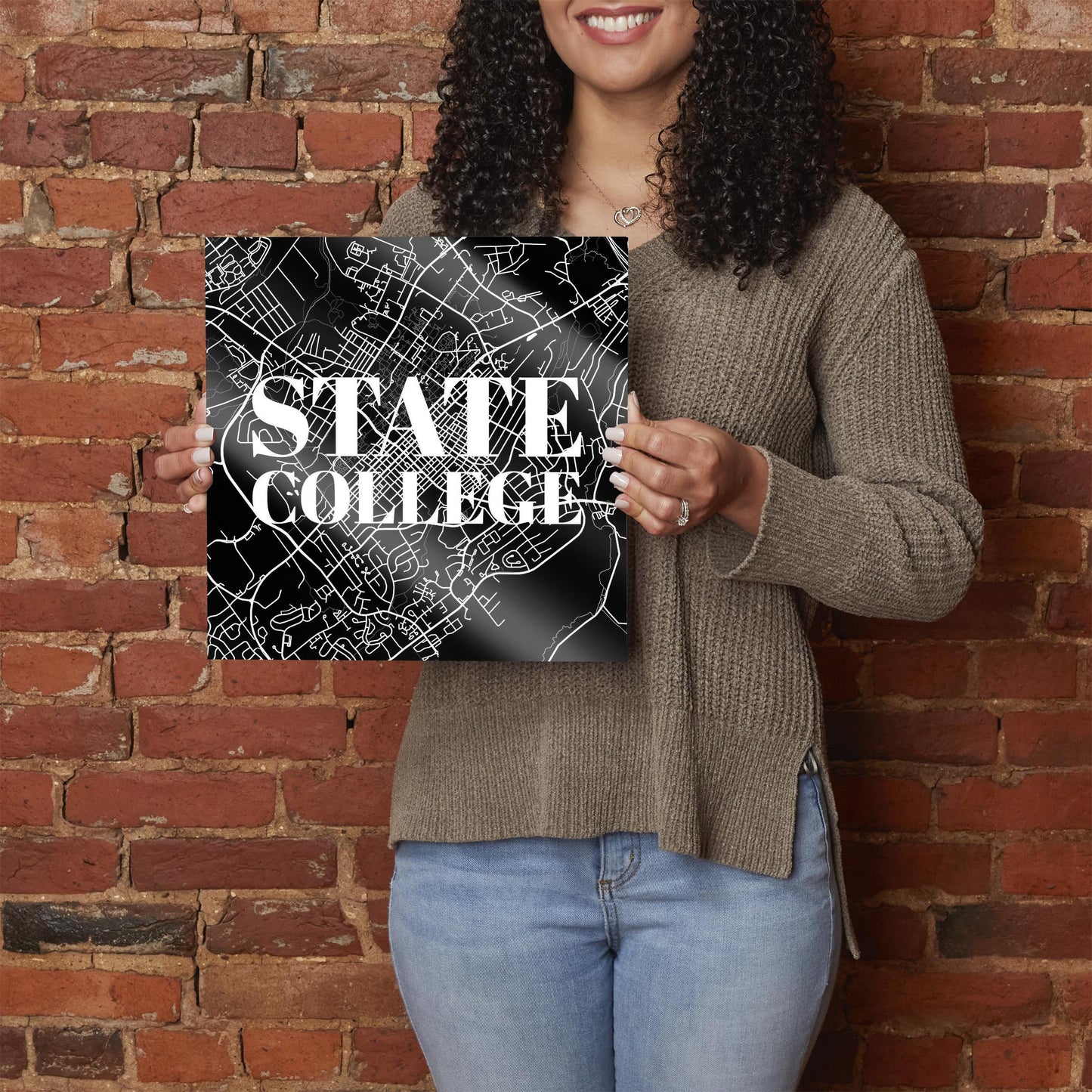 Minimalistic B&W Pennsylvania State College Map | Hi-Def Glass Art | Eaches | Min 1