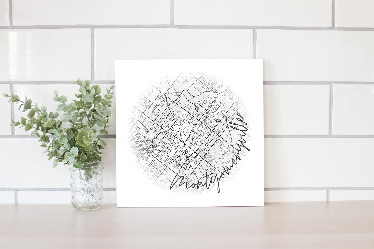 Minimalistic B&W Pennsylvania Montgomeryville Circle Map | Wood Sign | Eaches | Min 2