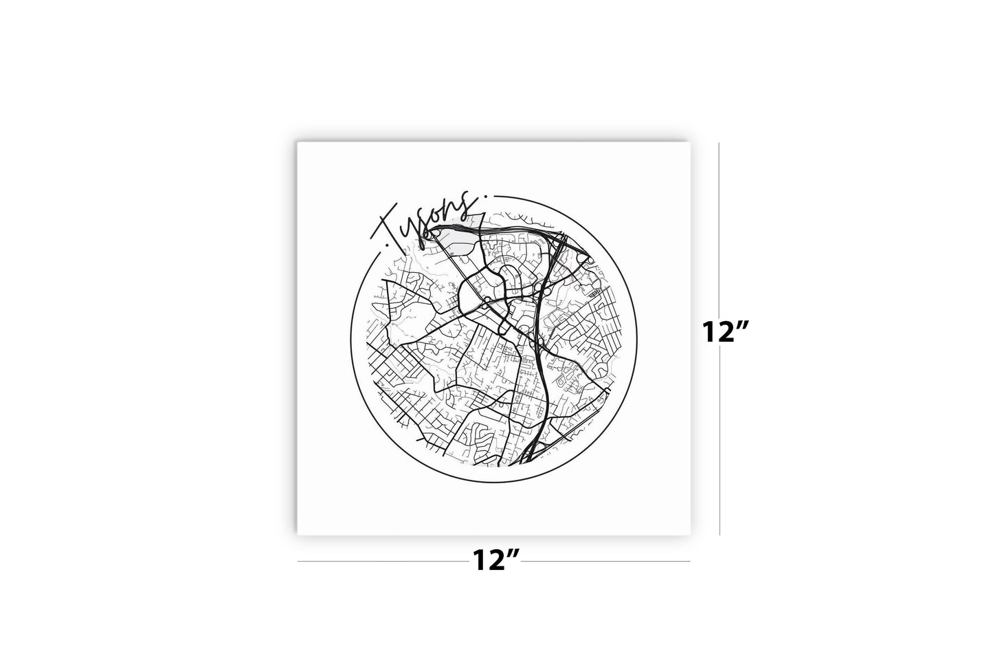 Minimalistic B&W Virginia Tysons Circle Map | Wood Sign | Eaches | Min 2