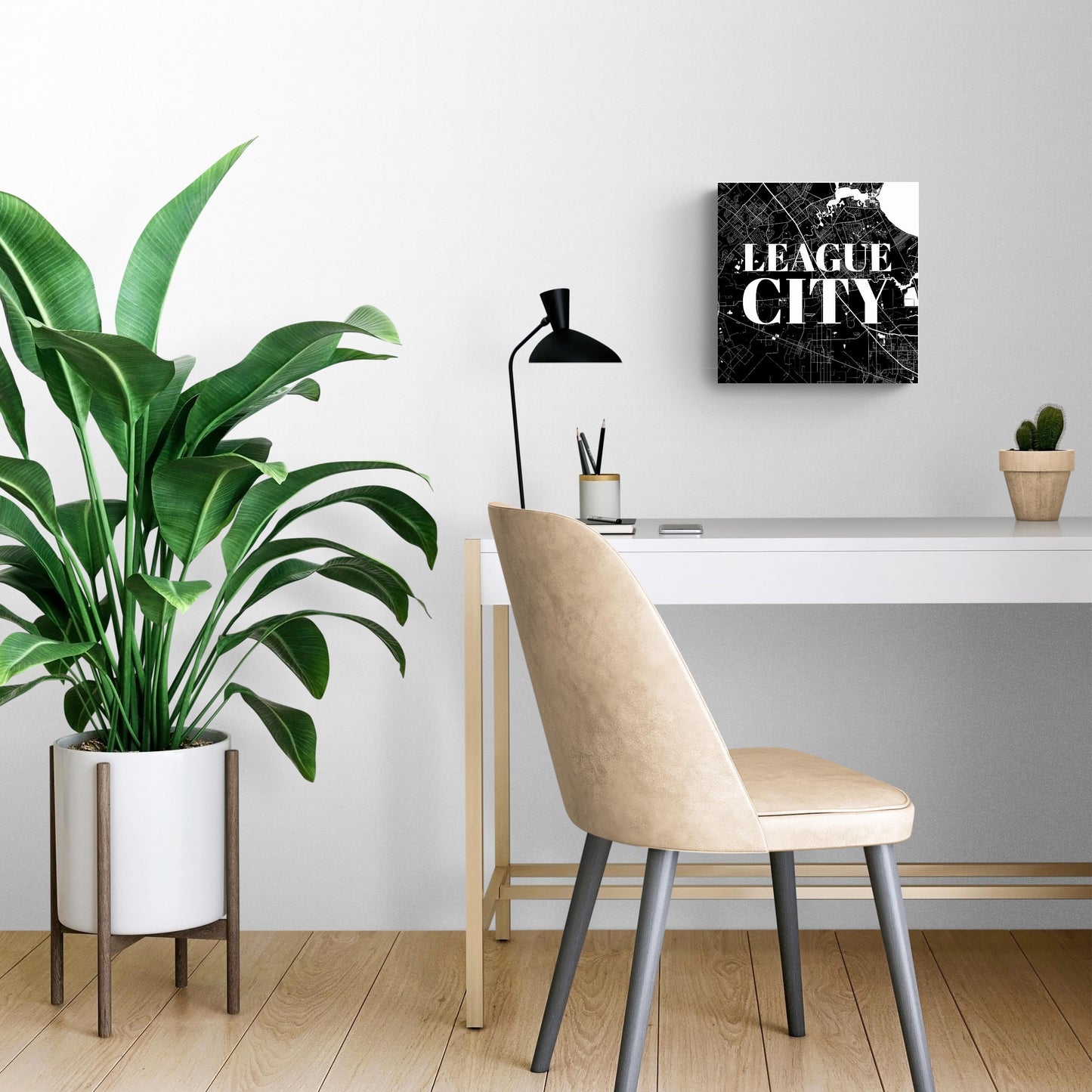 Minimalistic B&W Texas League City Map | Wood Sign | Eaches | Min 2