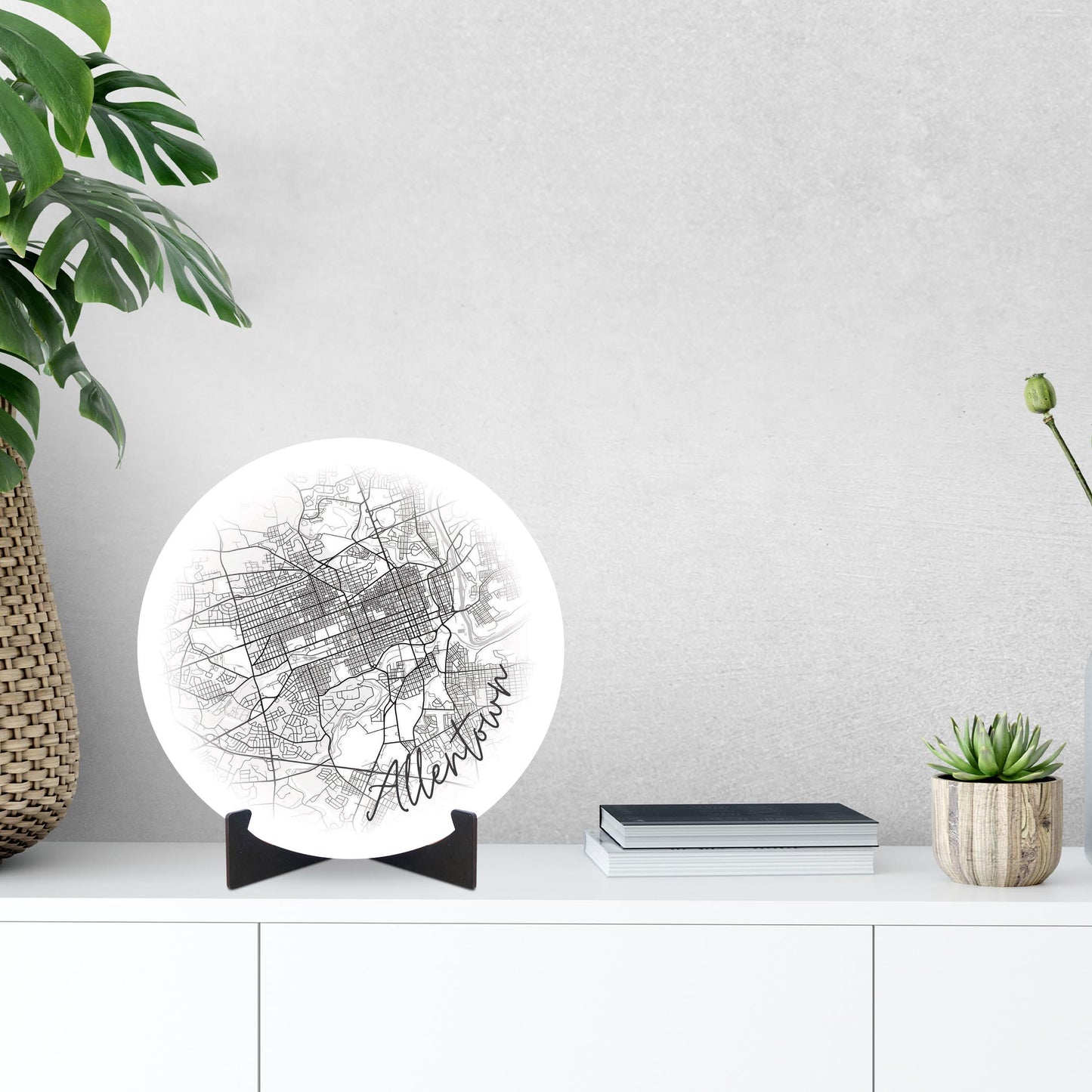 Minimalistic B&W Pennsylvania Allentown Circle Map | Wood Sign | Eaches | Min 1