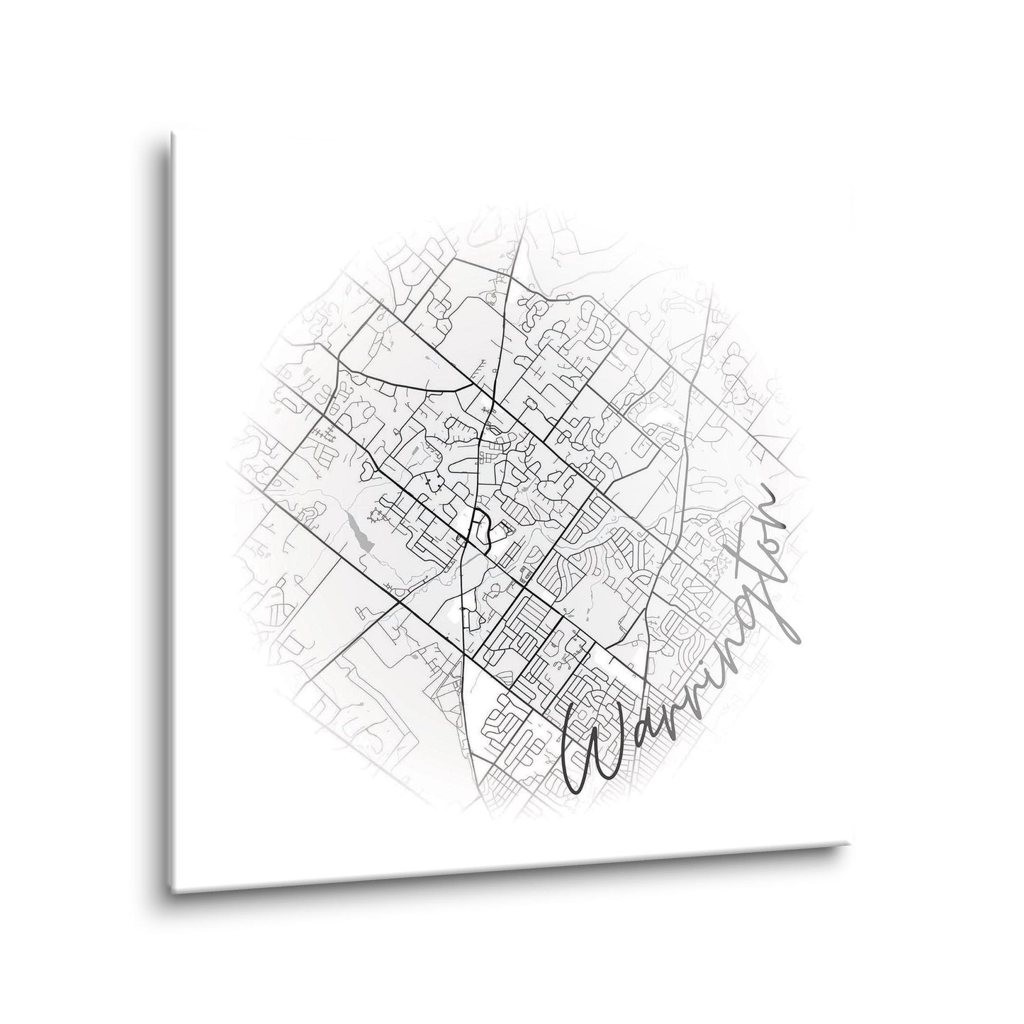 Minimalistic B&W Pennsylvania Warrington Circle Map | Hi-Def Glass Art | Eaches | Min 1