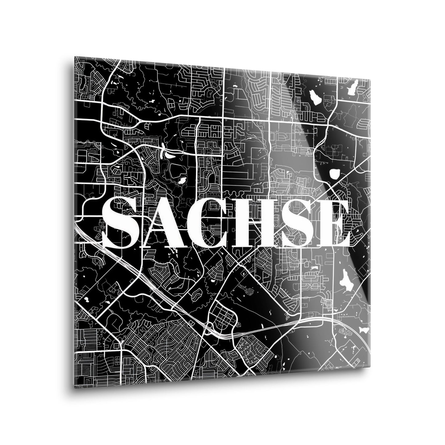 Minimalistic B&W Texas Sachse Map | Hi-Def Glass Art | Eaches | Min 2