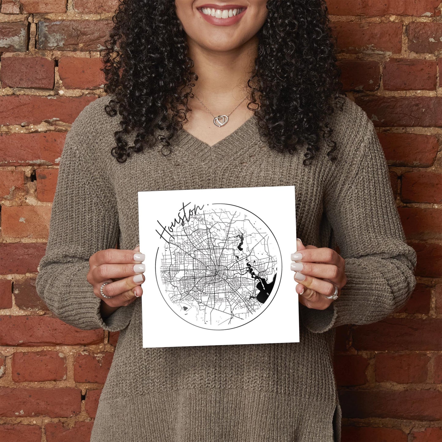 Modern Houston White Round Map | Hi-Def Glass Art | Eaches | Min 2