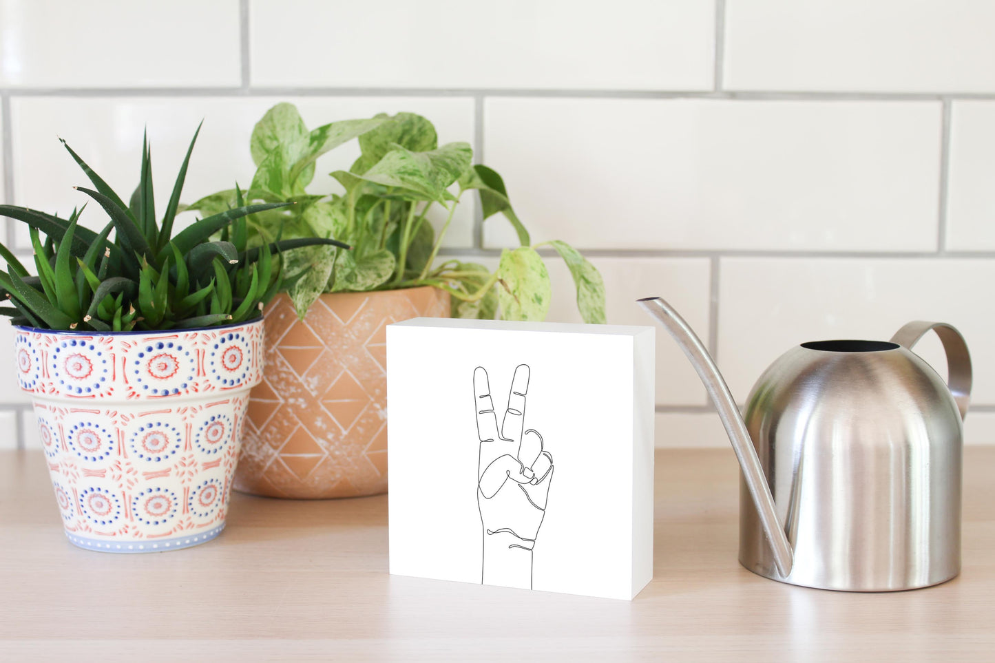 Peace Hand Sign Line Drawing| Wood Block | Eaches | Min 4
