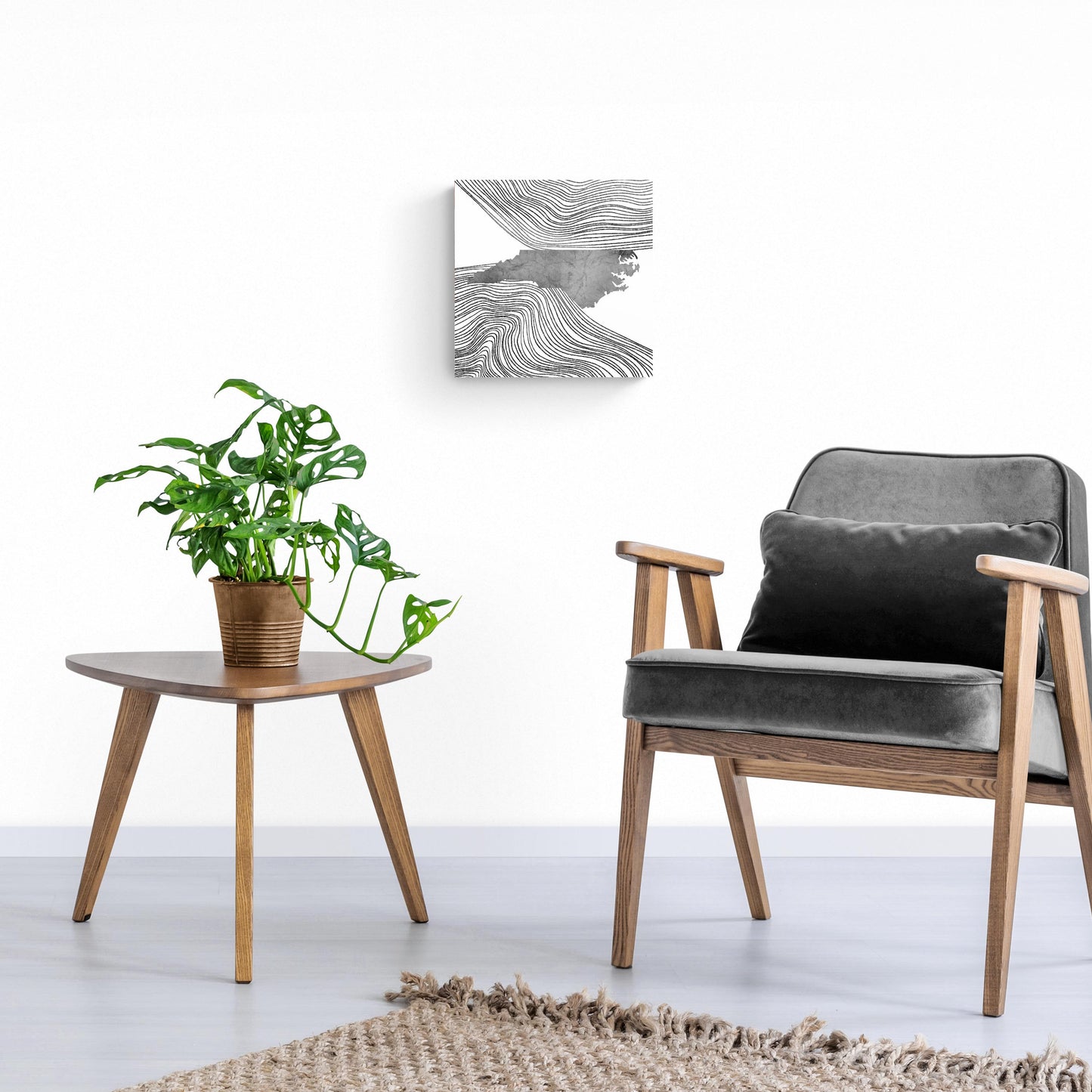Minimalistic B&W North Carolina State With Fluid Lines | Hi-Def Glass Art | Eaches | Min 1