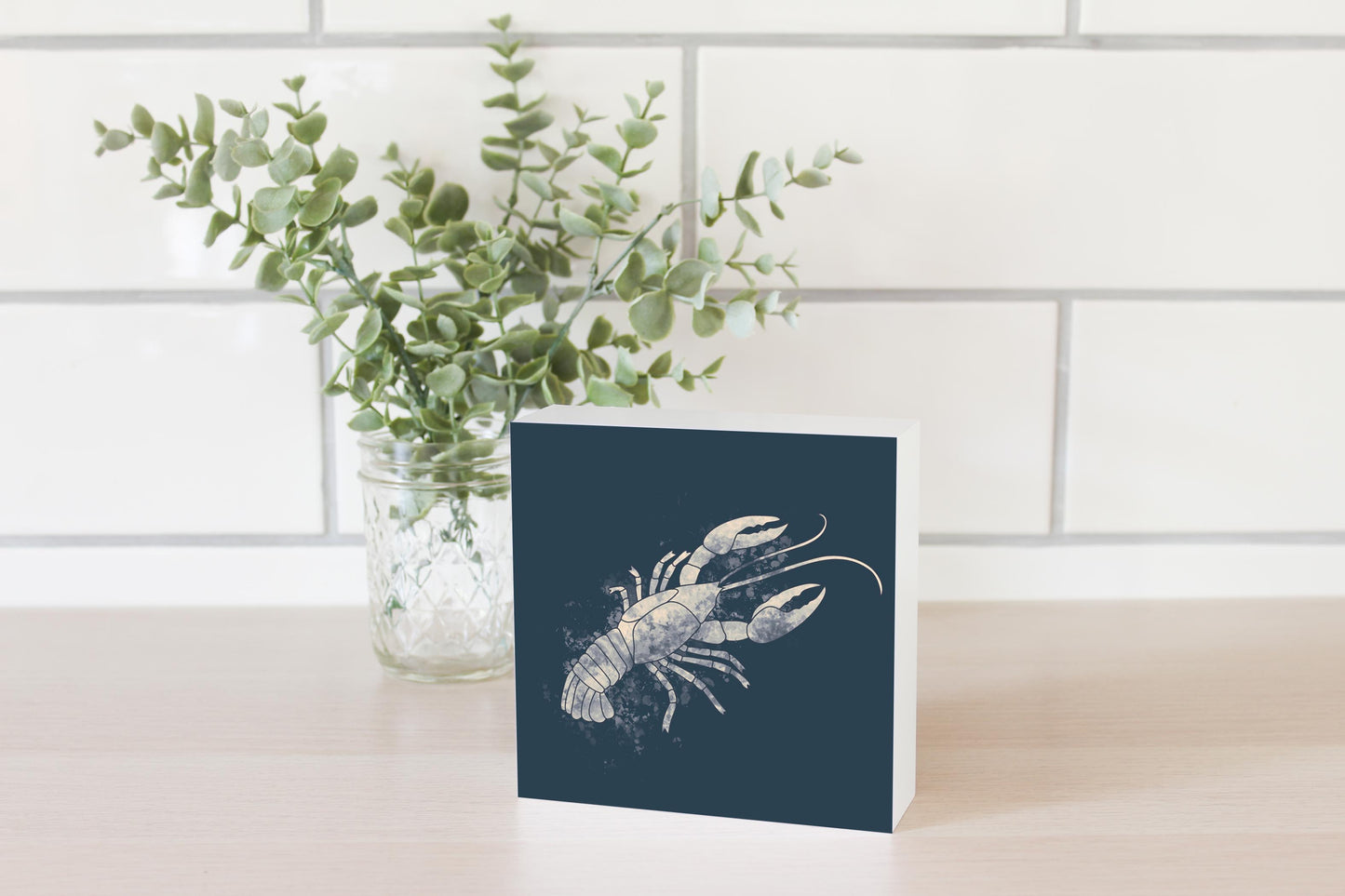 Modern Minimalist Louisiana Crawfish Water Color | Wood Block | Eaches | Min 4