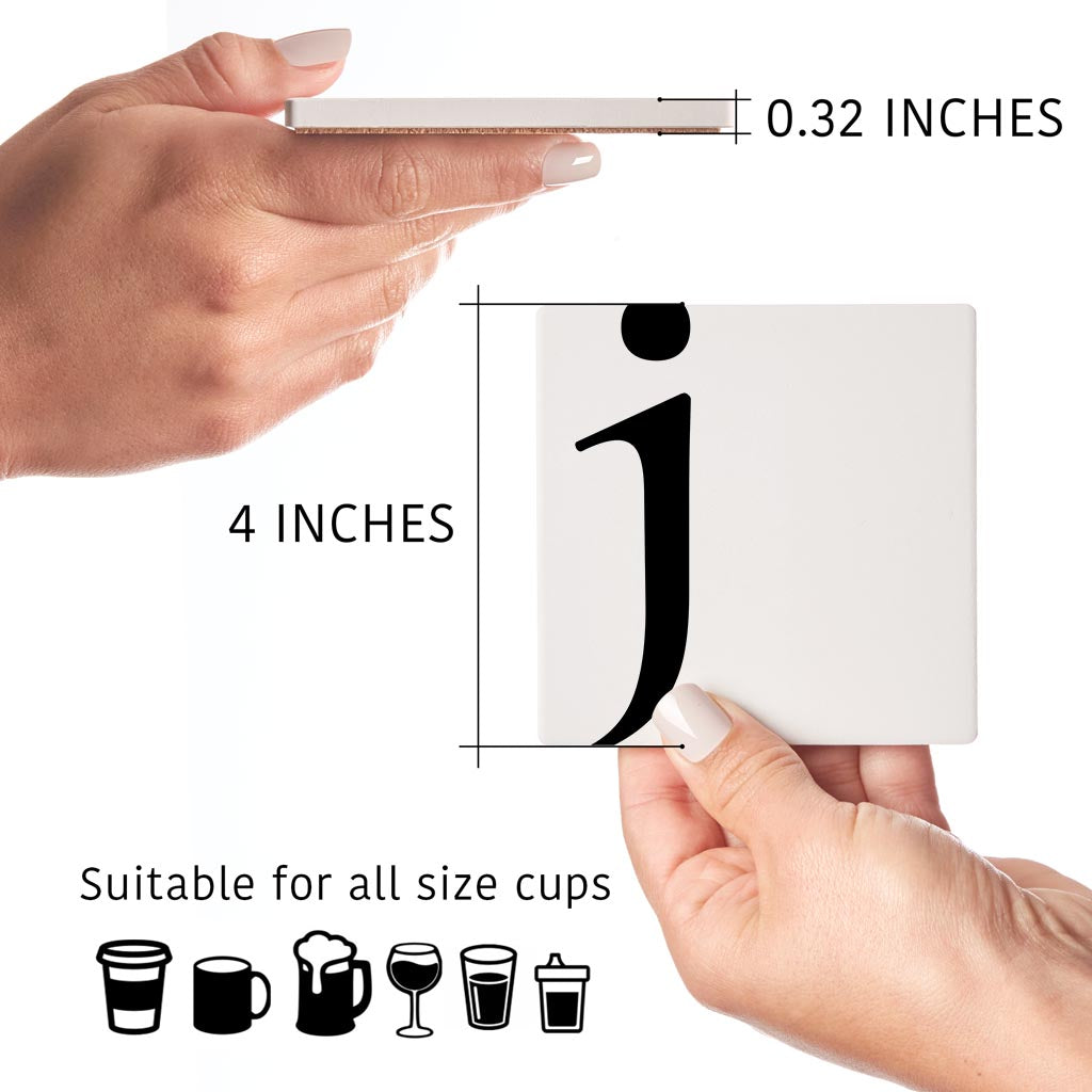 Minimal Monogram J | Absorbent Coasters | Set of 4 | Min 2