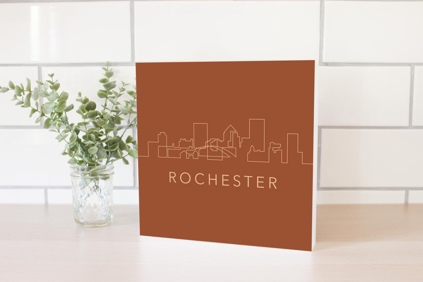 Modern Minimalist New York Rochester Skyline | Wood Block | Eaches | Min 2