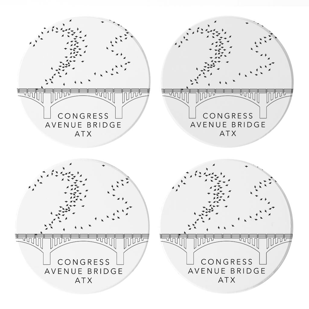 Minimalist B&W Texas Austin Congress Avenue Bridge | Absorbent Coasters | Set of 4 | Min 2