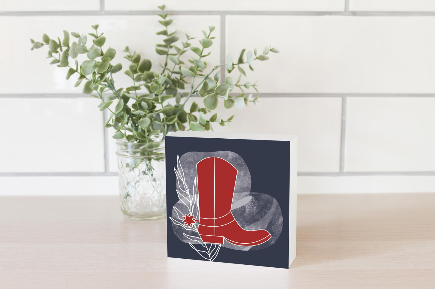 Modern Minimalist Texas Colors Boot | Wood Block | Eaches | Min 4